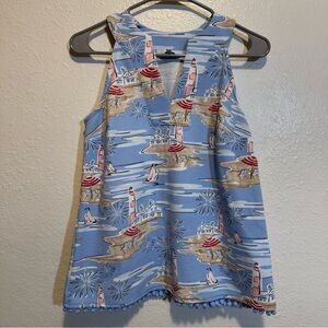 Crown & Ivy Island Theme Tank Top Sleeveless Blouse Size XS Resort Vacation
